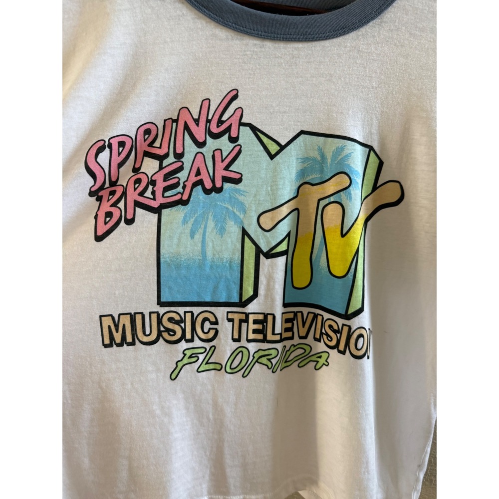 MTV NWOT Spring Break Florida Ringer Tee White Blue XL Graphic T-Shirt 2023